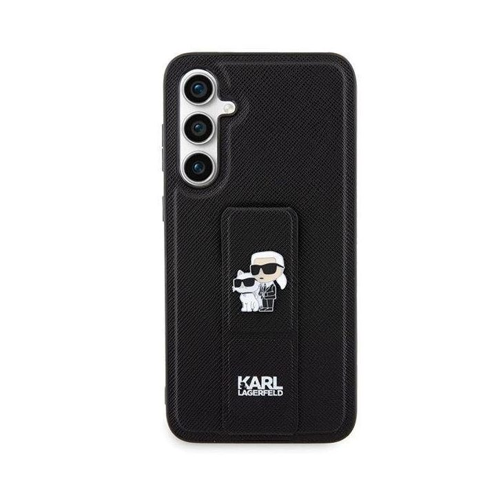 Karl Lagerfeld Gripstand Saffiano Karl&Choupette Pins dėklas Samsung Galaxy S23 FE - juodas