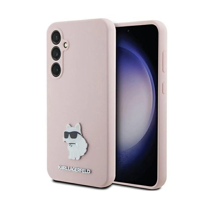 Karl Lagerfeld silikoninis metalinis kaiščio formos dėklas Choupette , skirtas Samsung Galaxy S23 FE - rožinis