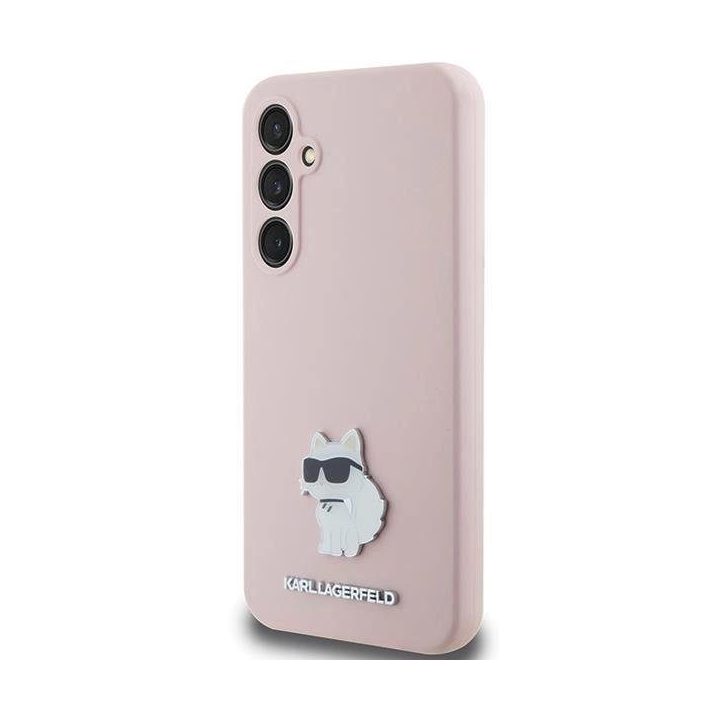 Karl Lagerfeld silikoninis metalinis kaiščio formos dėklas Choupette , skirtas Samsung Galaxy S23 FE - rožinis