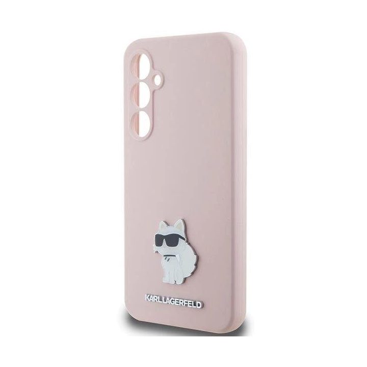 Karl Lagerfeld silikoninis metalinis kaiščio formos dėklas Choupette , skirtas Samsung Galaxy S23 FE - rožinis
