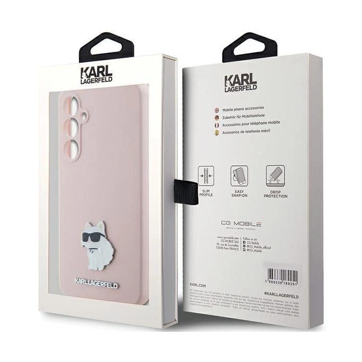 Karl Lagerfeld silikoninis metalinis kaiščio formos dėklas Choupette , skirtas Samsung Galaxy S23 FE - rožinis