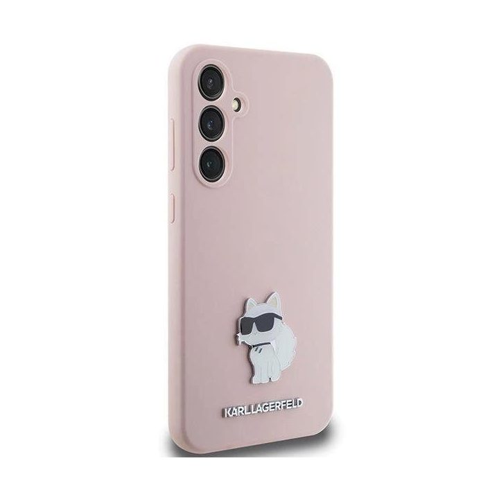 Karl Lagerfeld silikoninis metalinis kaiščio formos dėklas Choupette , skirtas Samsung Galaxy S23 FE - rožinis
