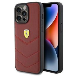 iPhone 15 Pro Max - raudonas Ferrari odinis dygsniuotų linijų dėklas