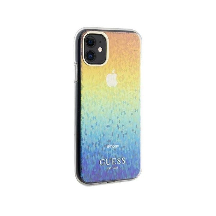 iPhone 11 / Xr - įvairiaspalvis Guess IML Faceted Mirror Disco Iridescent dėklas