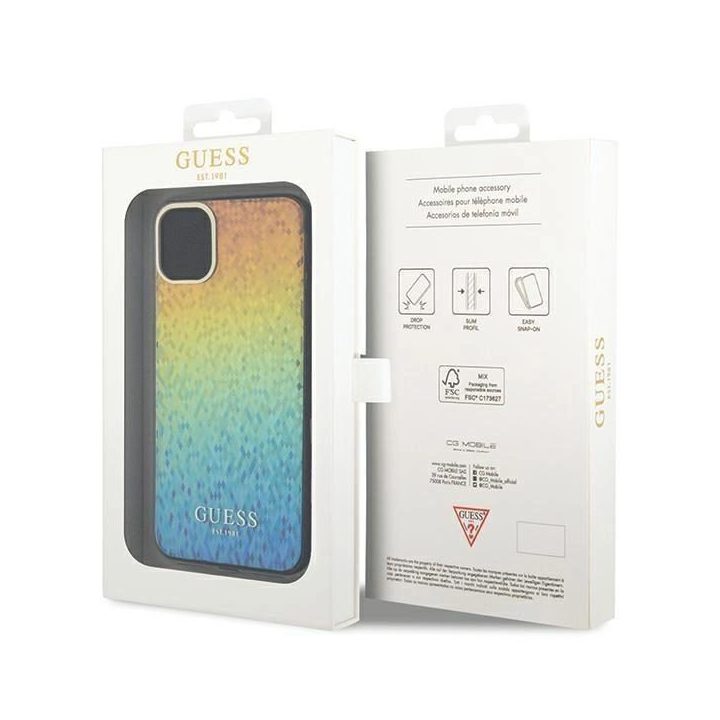 iPhone 11 / Xr - įvairiaspalvis Guess IML Faceted Mirror Disco Iridescent dėklas
