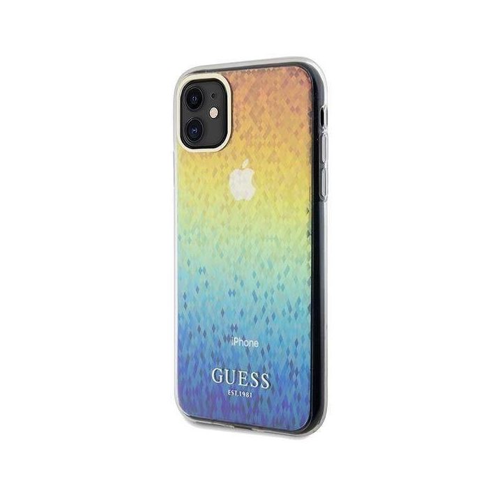 iPhone 11 / Xr - įvairiaspalvis Guess IML Faceted Mirror Disco Iridescent dėklas