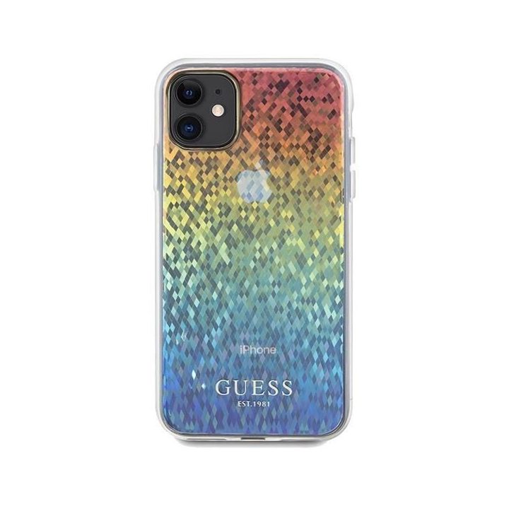 iPhone 11 / Xr - įvairiaspalvis Guess IML Faceted Mirror Disco Iridescent dėklas