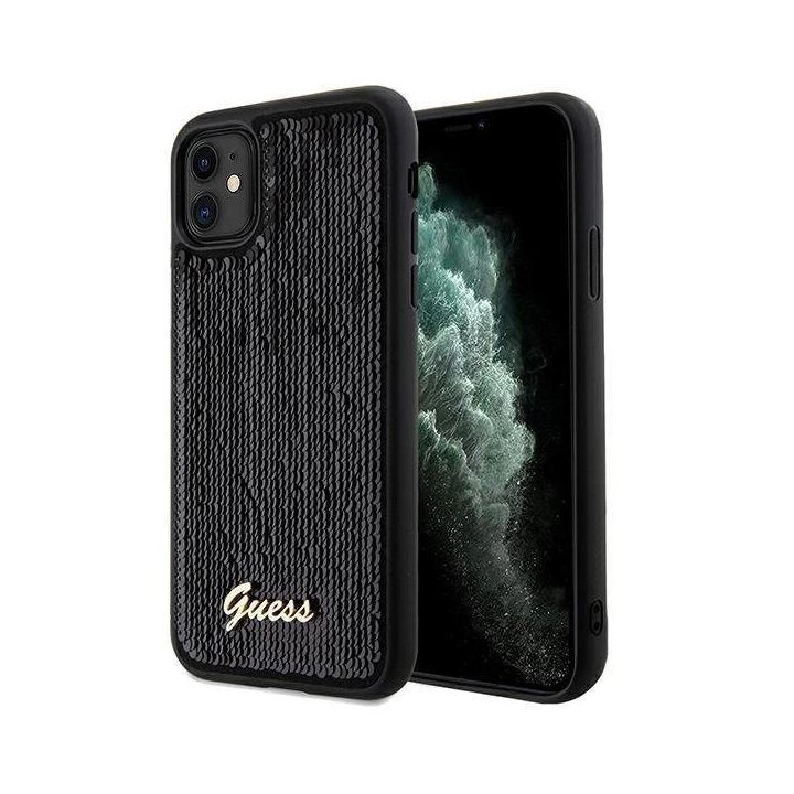 iPhone 11 / Xr - juodas Guess Sequin Script dėklas