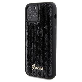 iPhone 12/12 Pro - juodas Guess Sequin Script Metalinis dėklas