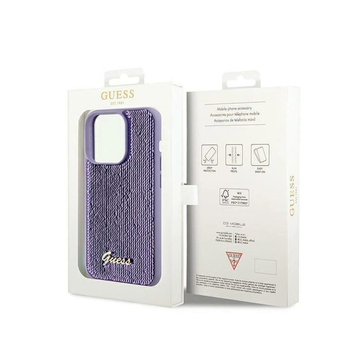 iPhone 13 Pro / 13 - violetinis Guess Sequin Script dėklas