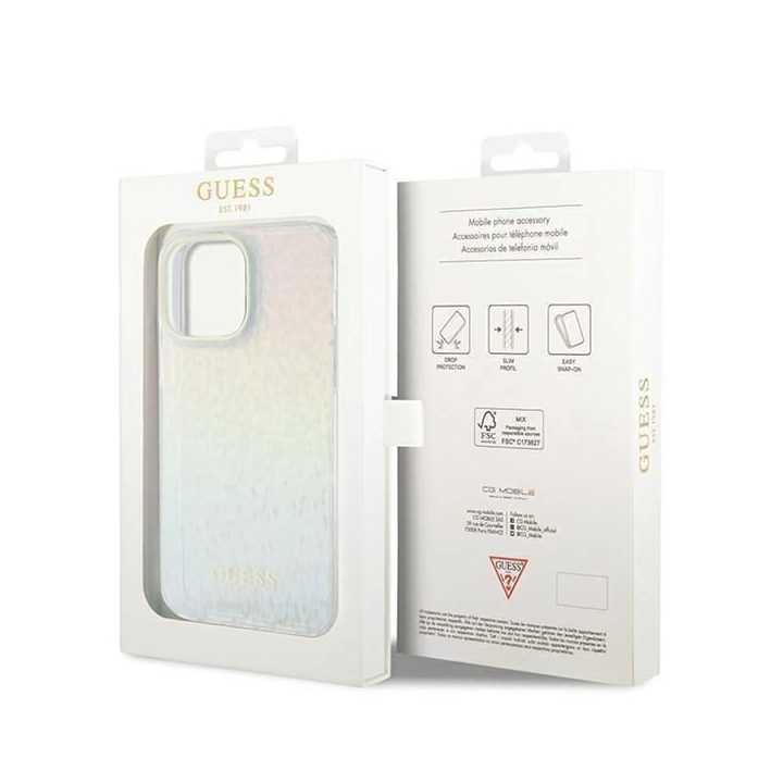 iPhone 13 Pro Max - įvairiaspalvis Guess IML Faceted Mirror Disco Iridescent dėklas