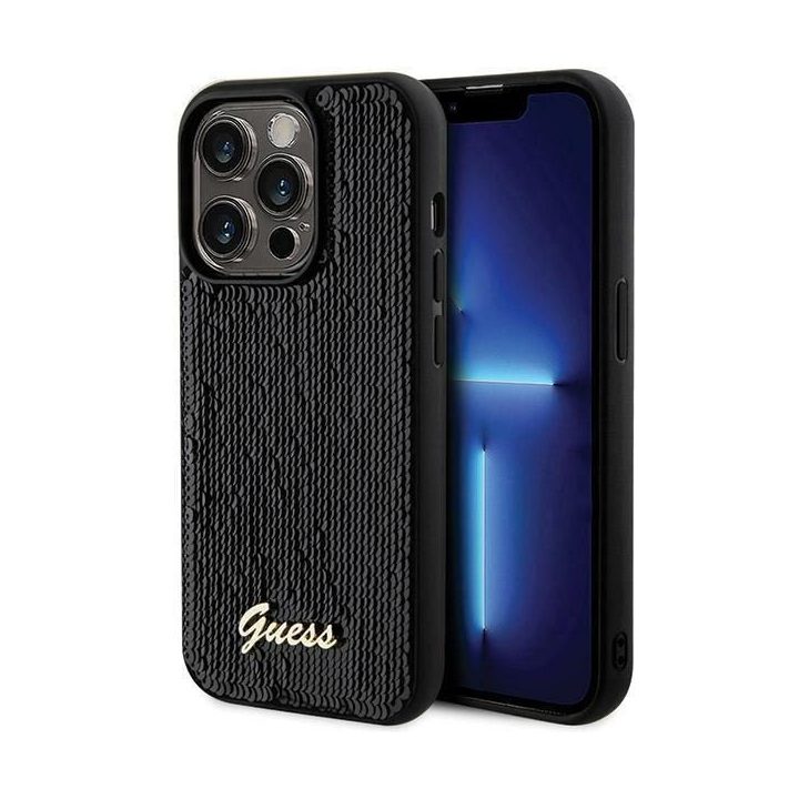 iPhone 13 Pro Max - juodas Guess Sequin Script dėklas