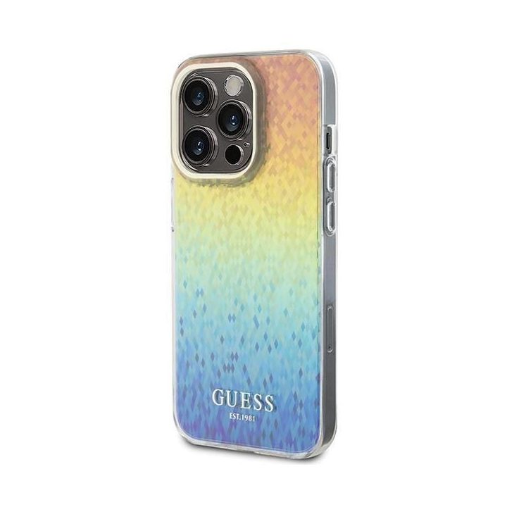iPhone 14 Pro - įvairiaspalvis Guess IML Faceted Mirror Disco Iridescent dėklas