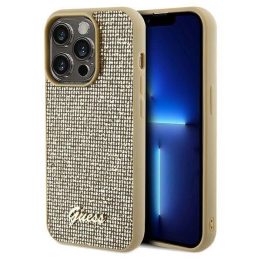 iPhone 14 Pro - auksinis Guess Disco Metal Script dėklas