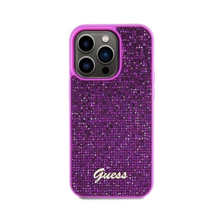iPhone 14 Pro - fuksija Guess Disco Metal Script dėklas
