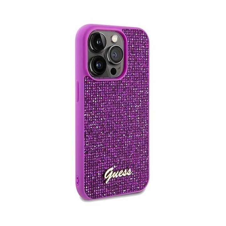 iPhone 14 Pro - fuksija Guess Disco Metal Script dėklas