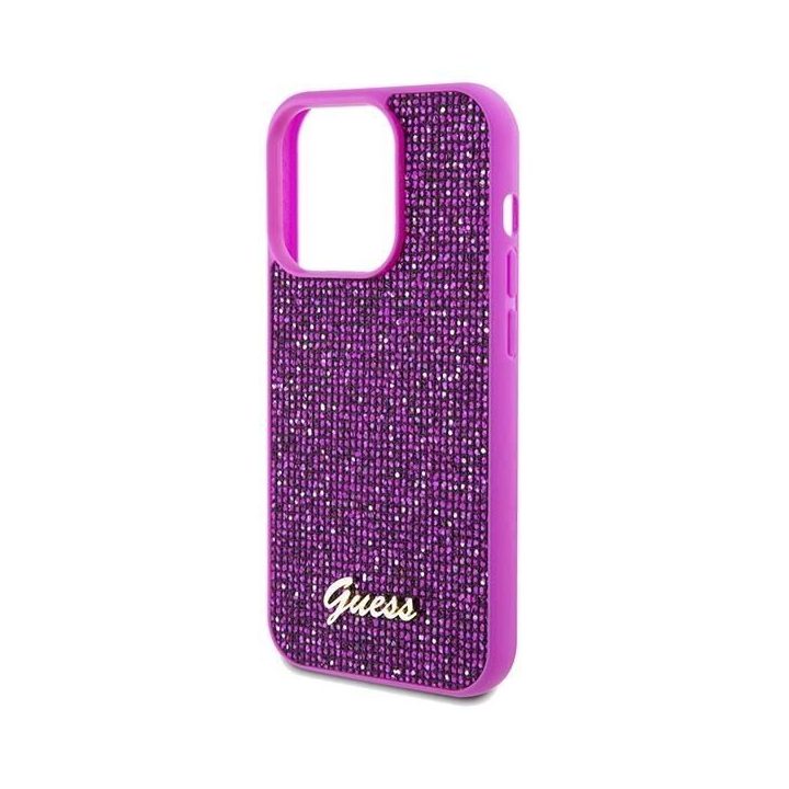 iPhone 14 Pro - fuksija Guess Disco Metal Script dėklas