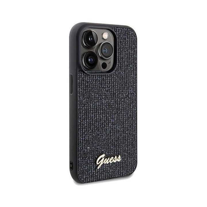 Guess Disco Metal Script dėklas iPhone 14 Pro - juodas