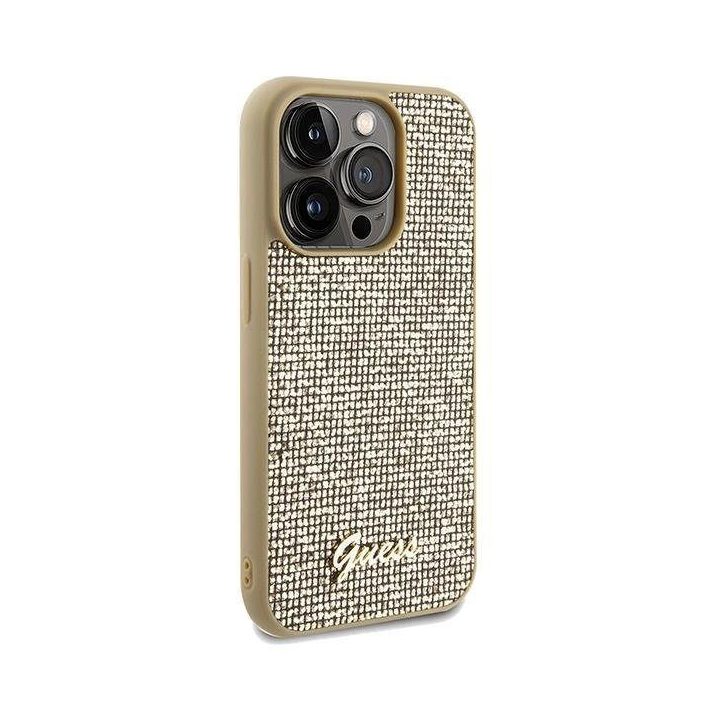 Guess Disco Metal Script dėklas iPhone 14 Pro Max - auksinis