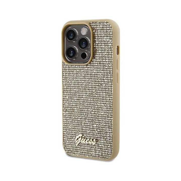 Guess Disco Metal Script dėklas iPhone 14 Pro Max - auksinis
