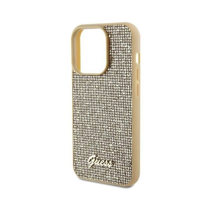 Guess Disco Metal Script dėklas iPhone 14 Pro Max - auksinis