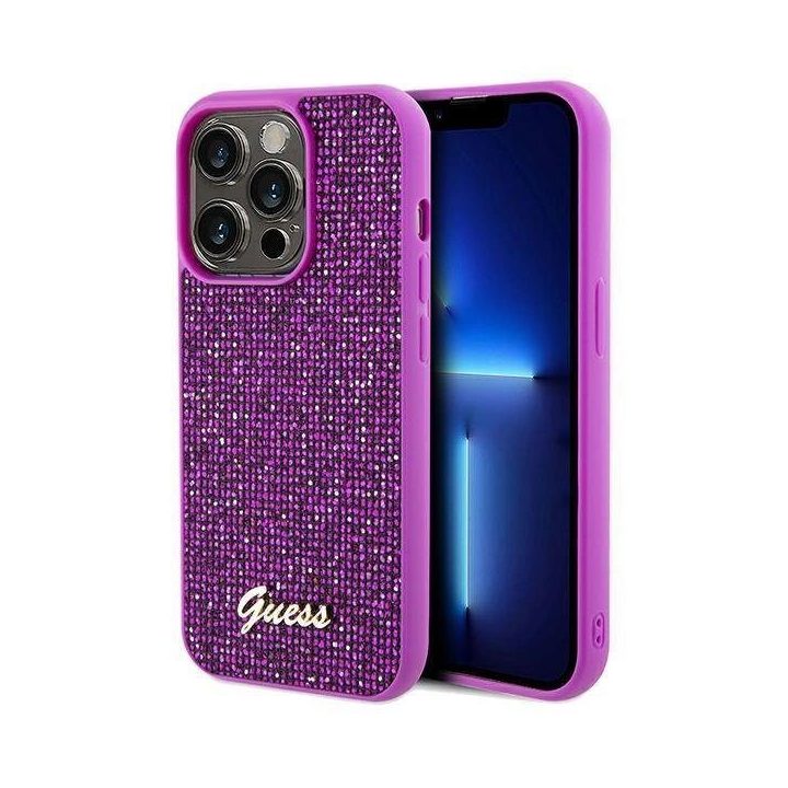 iPhone 14 Pro Max - fuksija Guess Disco Metal Script dėklas