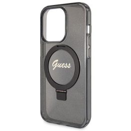 iPhone 13 Pro / 13 - juodas Guess Ring Stand Script Glitter MagSafe dėklas