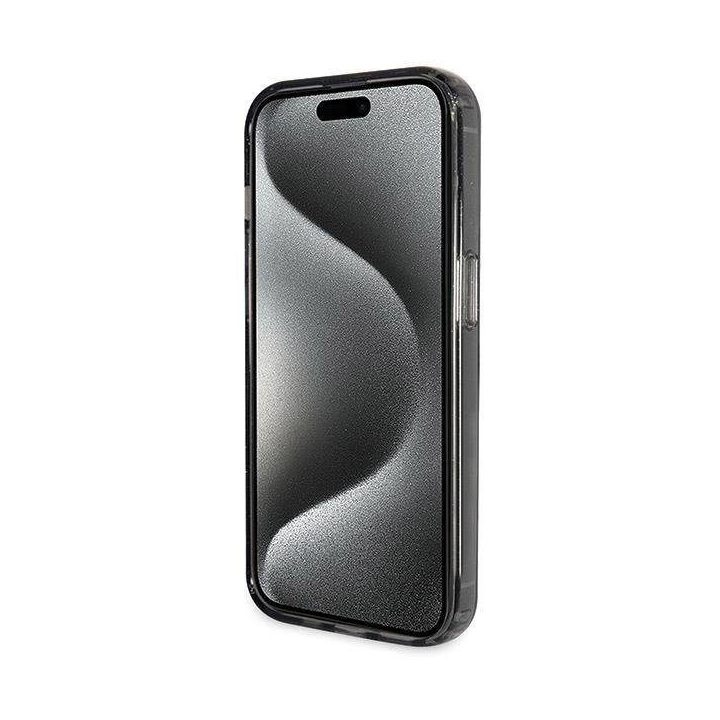 iPhone 13 Pro / 13 - juodas Guess Ring Stand Script Glitter MagSafe dėklas