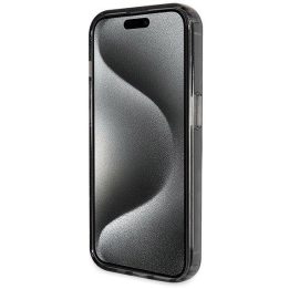 iPhone 14 Pro - juodas Guess Ring Stand Script Glitter MagSafe dėklas