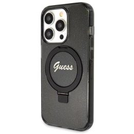 iPhone 14 Pro Max - juodas Guess Ring Stand Script Glitter MagSafe dėklas