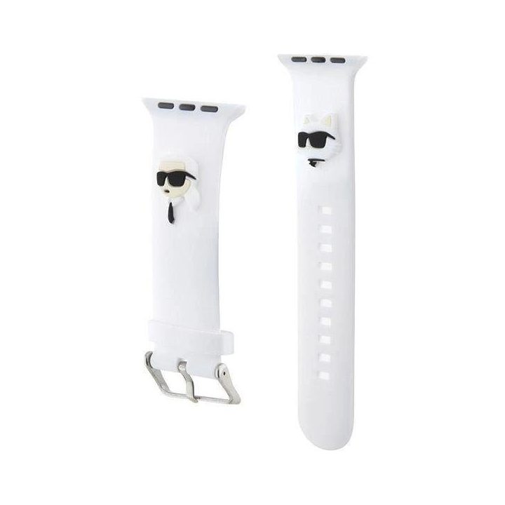 Karl Lagerfeld 3D gumos dirželis Karl&Choupette Heads , skirtas Apple Watch 38/40/41 mm - baltas