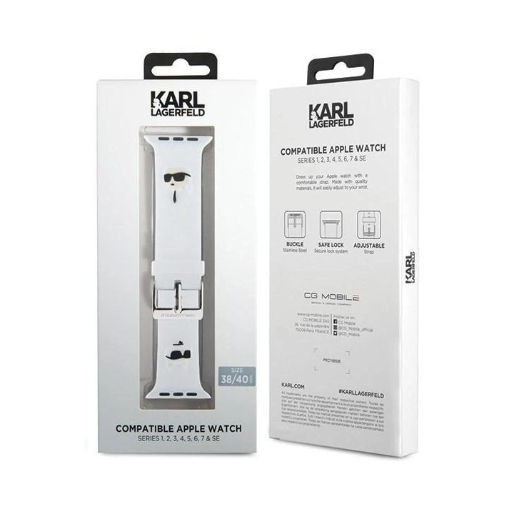 Karl Lagerfeld 3D gumos dirželis Karl&Choupette Heads , skirtas Apple Watch 38/40/41 mm - baltas