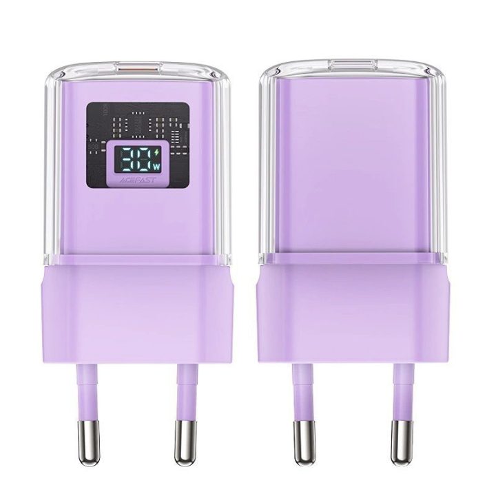 Acefast A53 PD 30W GaN USB-C įkroviklis su ekranu - violetinės spalvos