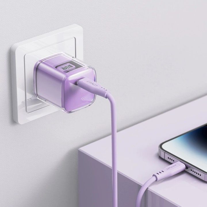 Acefast A53 PD 30W GaN USB-C įkroviklis su ekranu - violetinės spalvos