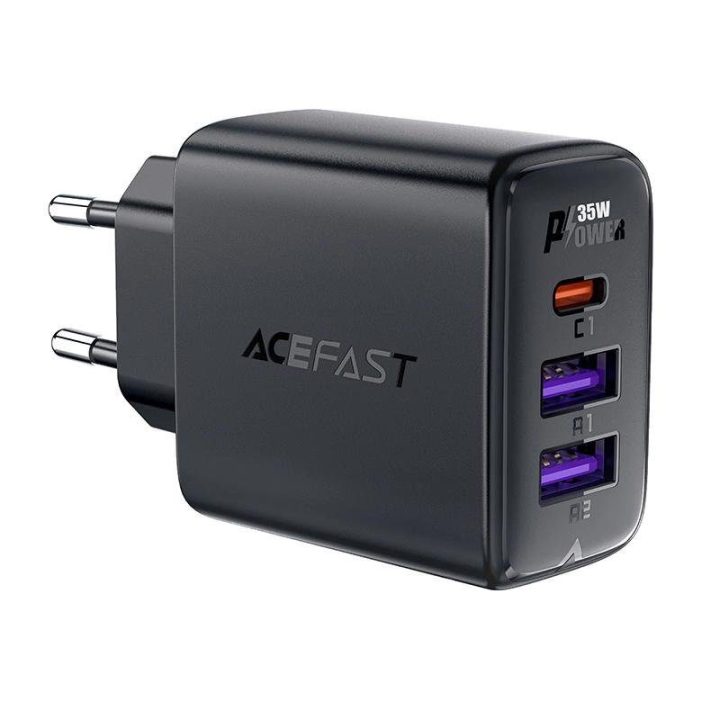 Acefast A57 PD 35W GaN įkroviklis 2 x USB C su 3 prievadais - juodas