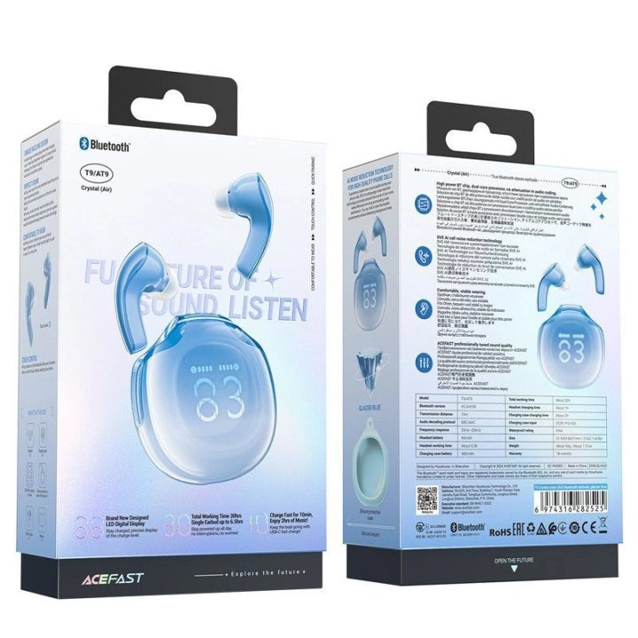 Bluetooth 5.3 belaidės ausinės į ausis - mėlynos