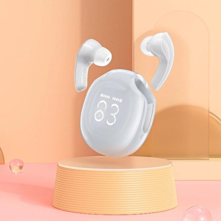 Bluetooth 5.3 belaidės ausinės į ausis - baltos spalvos