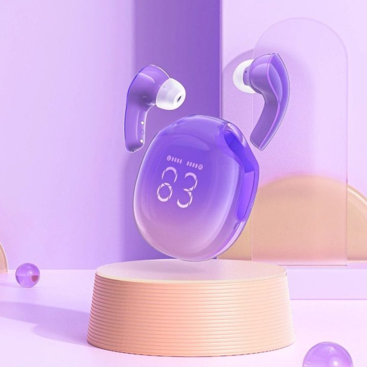 Bluetooth 5.3 belaidės ausinės į ausis - violetinės
