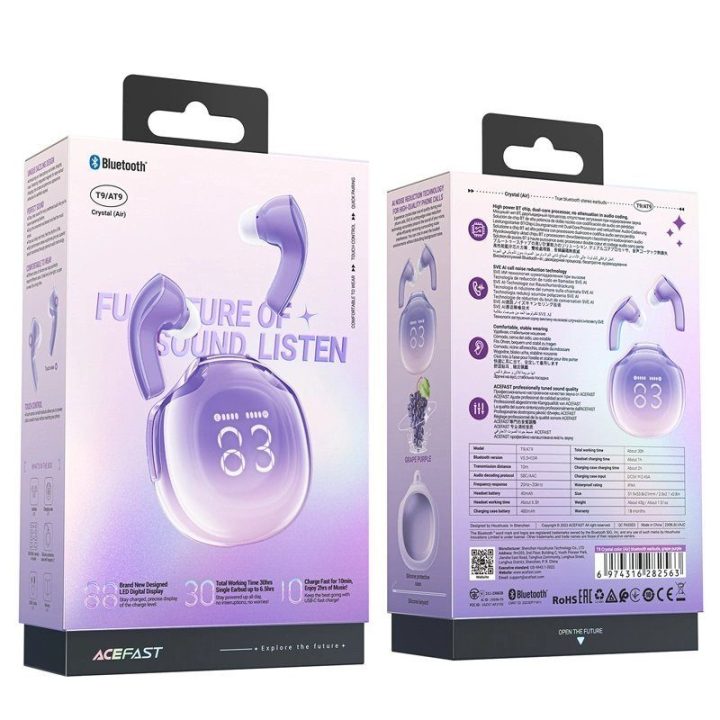Bluetooth 5.3 belaidės ausinės į ausis - violetinės