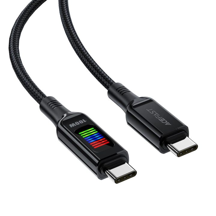 Acefast C7 C 100W 1,2 m kabelis su ekranu - juodas
