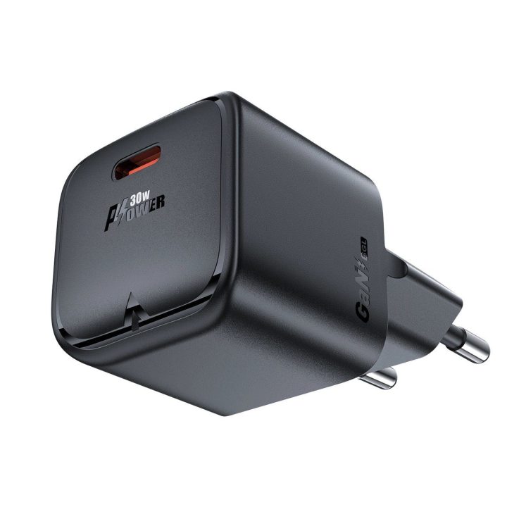Acefast A77 Mini PD 30W GaN USB-C sieninis įkroviklis - juodas