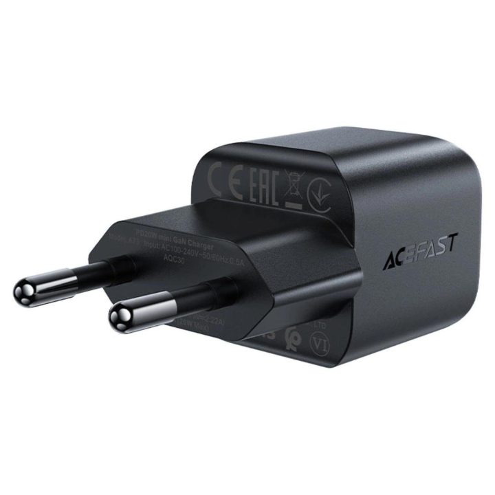 Acefast A73 Mini PD 20W GaN USB-C sieninis įkroviklis - juodas