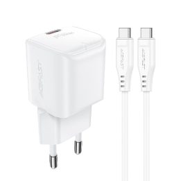 Acefast A73 Mini PD 20W GaN sieninis įkroviklis + USB-C kabelis - baltas