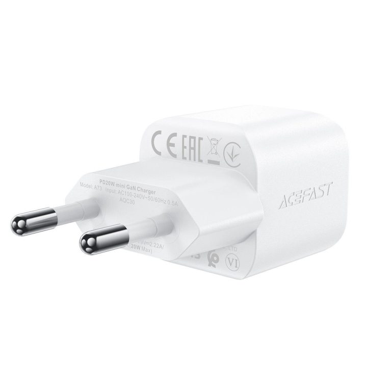 Acefast A73 Mini PD 20W GaN sieninis įkroviklis + USB-C kabelis - baltas
