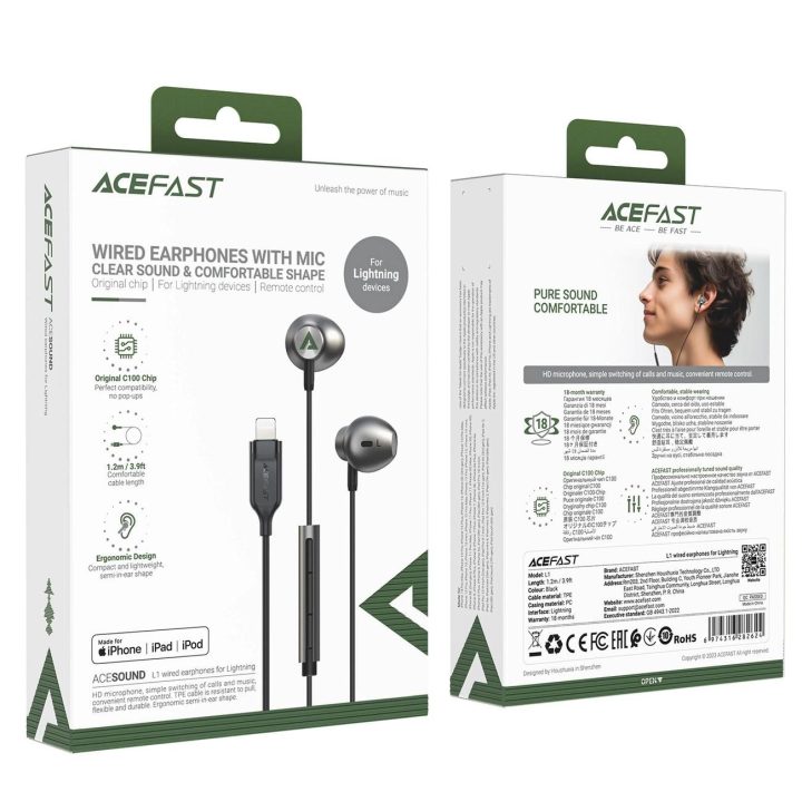 ausinės į ausis su 1,2 m Lightning jungtimi - juodos spalvos