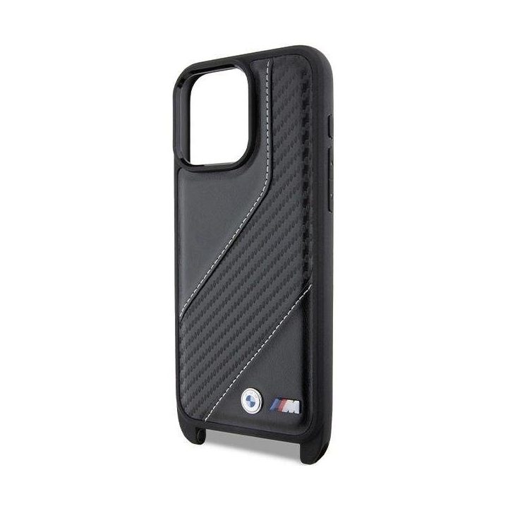 BMW M Edition Carbon Stripe & Strap dėklas iPhone 15 Pro - juodas