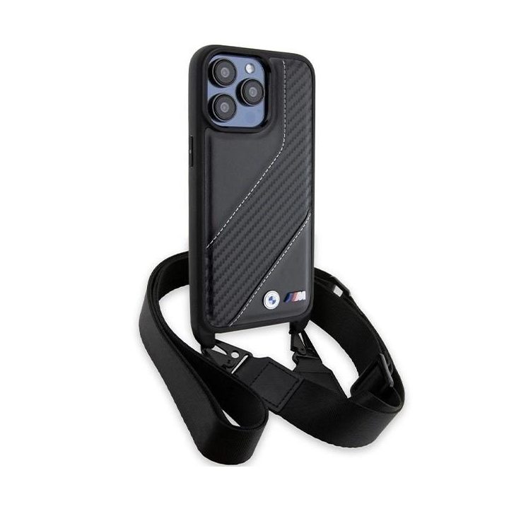 BMW M Edition Carbon Stripe & Strap dėklas iPhone 15 Pro - juodas
