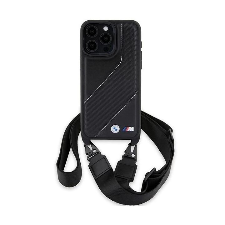 BMW M Edition Carbon Stripe & Strap dėklas iPhone 15 Pro - juodas