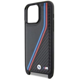 BMW M Edition Carbon Tricolor Lines & Strap dėklas iPhone 15 Pro - juodas