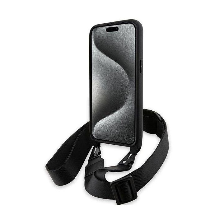 BMW M Edition Carbon Tricolor Lines & Strap dėklas iPhone 15 Pro - juodas